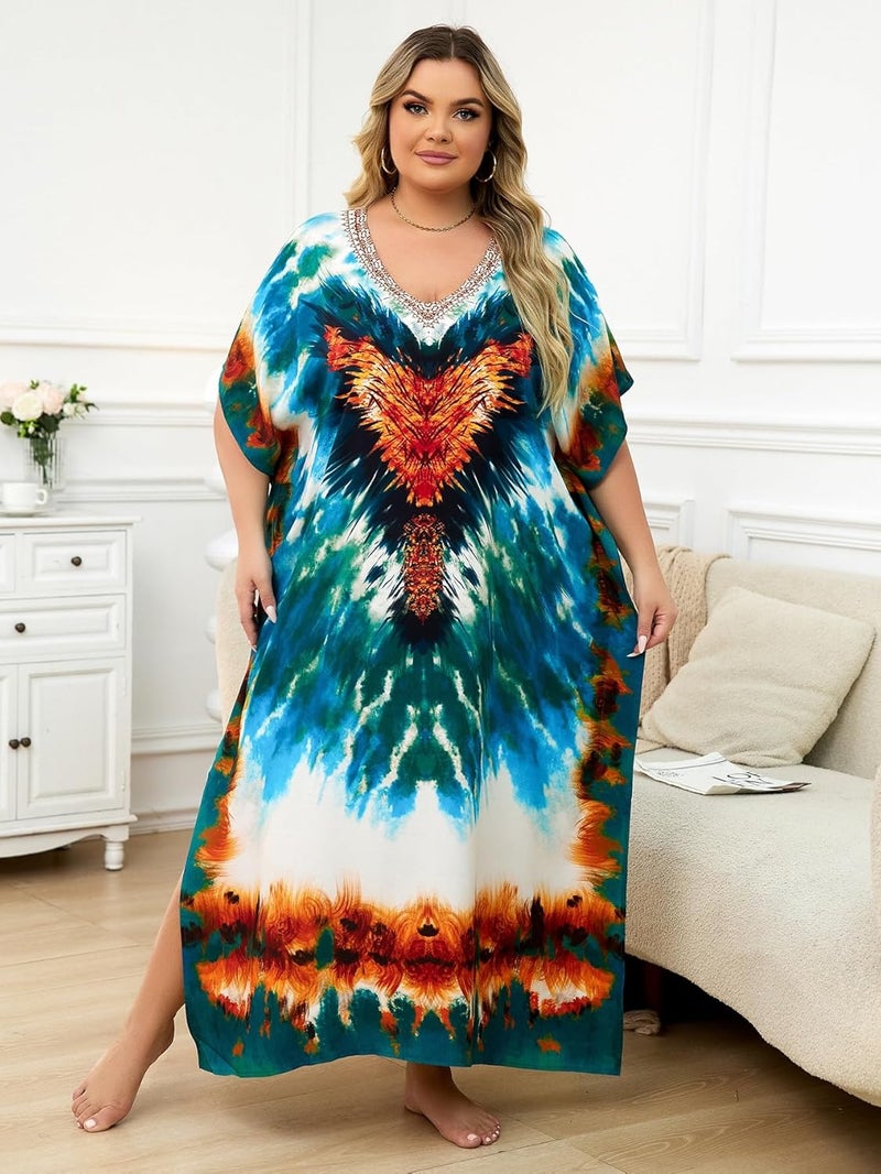 IMAGEKOPE Kaftan Dresses for Women Plus Size Bathing Suit Cover up Caftan Maxi Beach Dresses - Image 2